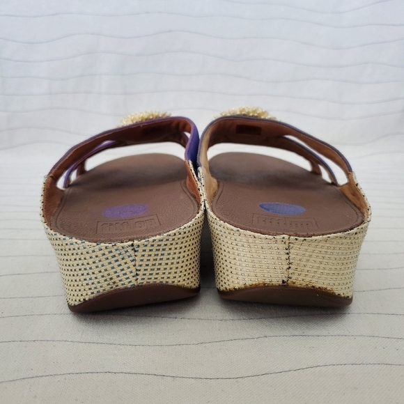 Fitflop Womens Wedge Sandals Purple Blue Slides Straw Flower Slip On Size 10 EUC - Picture 5 of 10